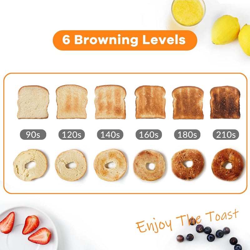 Mecity Toaster 2 Slice Stainless Steel Body, Timer, Bagel, Defrost, Reheat, Cancel Functions, Warming Rack, Removable Tray, 6 Browning Settings, Extra Wide Slots, Bread Toaster 800W - Image 3